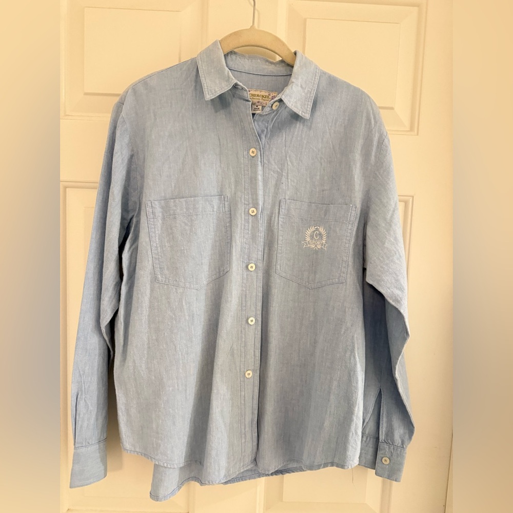 Cherokee Vintage Lightweight Chambray Button Up Shirt Medium